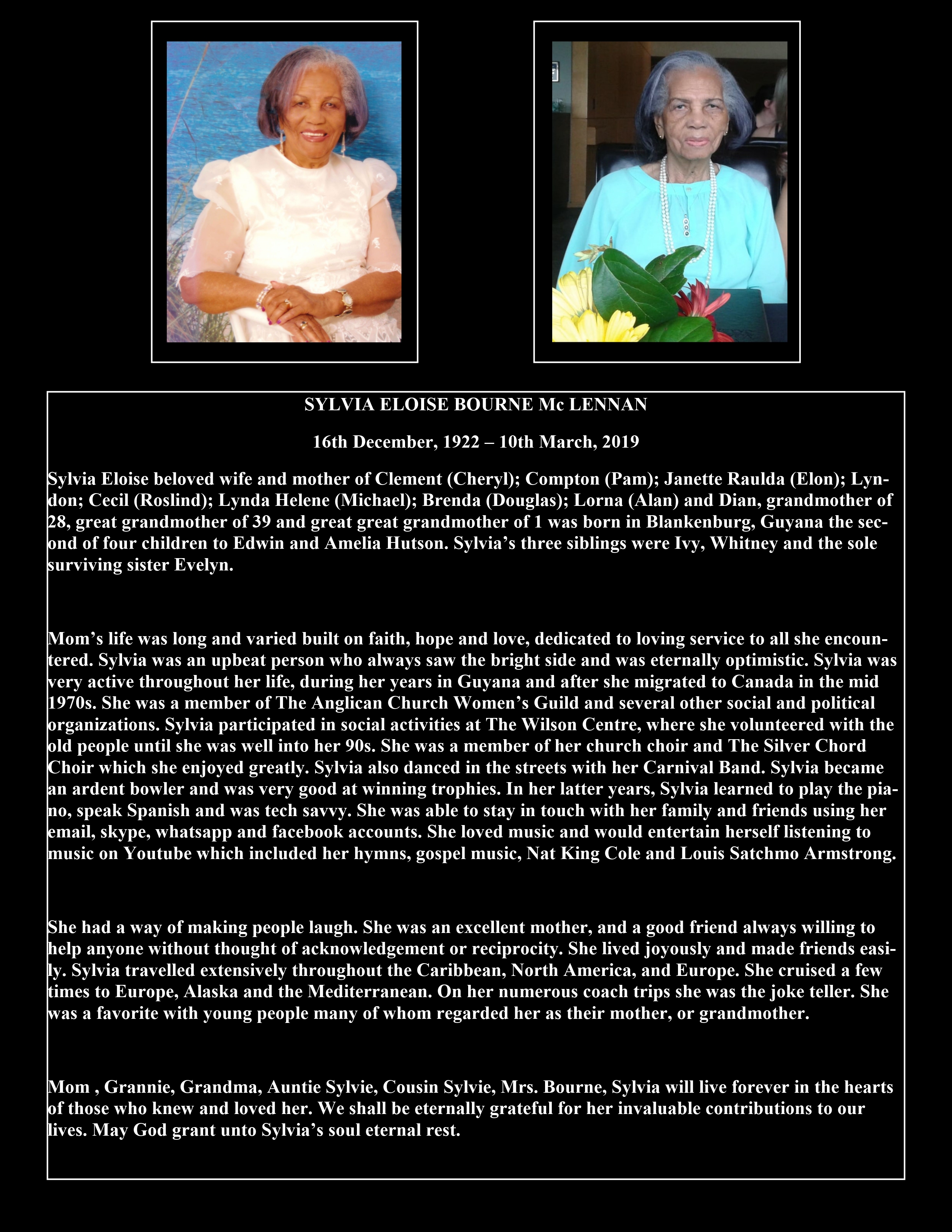 SYLVIA ELOISE BOURNE-MC LENNAN